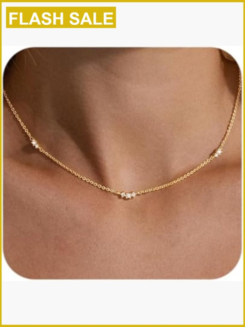 Dainty 14k Gold Plated CZ Diamond Choker Necklace Layering Chain Adjustable